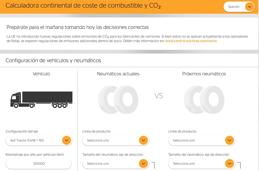 Calculadora de consumo de combustible y de emisiones de CO2 de Continental.