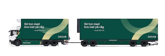 Prototipo camión eléctrico pesado de Scania pra el transporte refrigerado de alimentos.